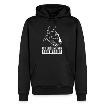 Bullterrier Hund Hundebesitzer Ich liebe meinen Bu - Männer Premium Bio Hoodie - Schwarz - Vorne - Nico (187cm)