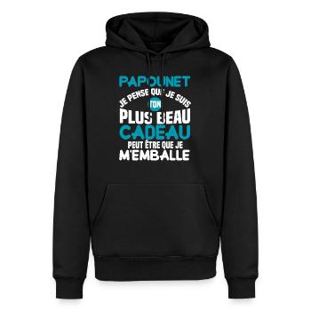 Papounet je pense que je suis ton plus beau cadeau - Sweat à capuche Premium bio Homme - noir - Devant - Nico (187cm)