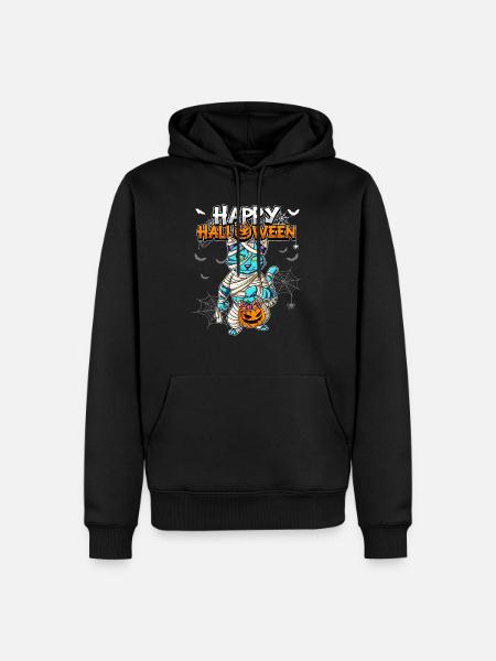 Halloween Katze Mumie - Männer Premium Bio Hoodie - Schwarz