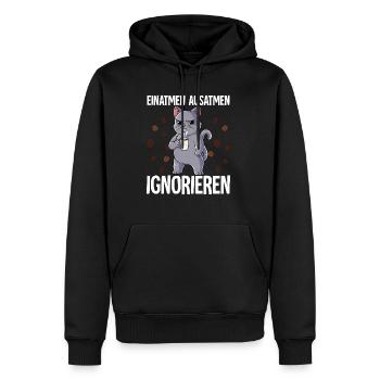 Einatmen Ausatmen Ignorieren Kaffee Katze - Männer Premium Bio Hoodie - Schwarz - Vorne - Nico (187cm)