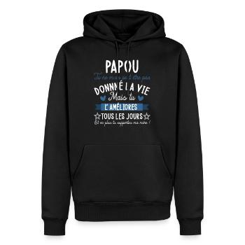 Papou tu ne m'as peut être pas donné la vie cadeau - Sweat à capuche Premium bio Homme - noir - Devant - Nico (187cm)
