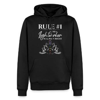 Der Lichtarbeiter hat immer Recht Reiki - Männer Premium Bio Hoodie - Schwarz - Vorne - Nico (187cm)