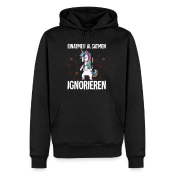 Einatmen Ausatmen Ignorieren Kaffee Einhorn - Männer Premium Bio Hoodie - Schwarz - Vorne - Nico (187cm)