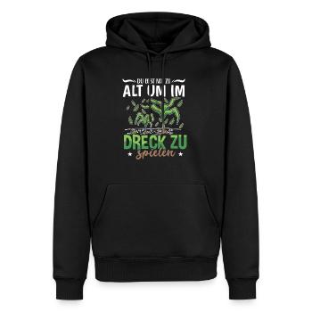 Du bist nie zu alt im Dreck zu spielen - Männer Premium Bio Hoodie - Schwarz - Vorne - Nico (187cm)