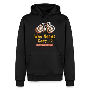 Qui a besoin de voitures, de vélos, de loisirs - Sweat à capuche Premium bio Homme - noir - Devant - Nico (187cm)