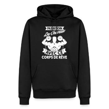 Pas besoin de cheveux avec ce corps de rêve - Sweat à capuche Premium bio Homme - noir - Devant - Nico (187cm)