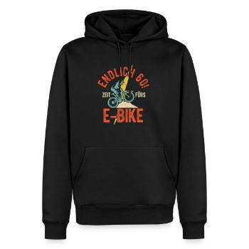 Endlich 60 Zeit fürs E-Bike - Spruch Geburtstag Ra - Männer Premium Bio Hoodie - Schwarz - Vorne - Nico (187cm)