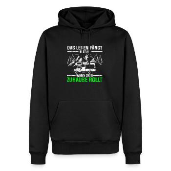 Das Leben fängt erst an wenn dein Zuhause rollt - - Männer Premium Bio Hoodie - Schwarz - Vorne - Nico (187cm)