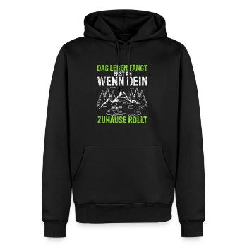 Das Leben fängt erst an wenn dein Zuhause rollt - - Männer Premium Bio Hoodie - Schwarz - Vorne - Nico (187cm)
