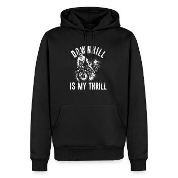 DOWNHILL IS MY THRILL - Fahrradfans Outdoor Sportf - Männer Premium Bio Hoodie - Schwarz - Vorne - Nico (187cm)