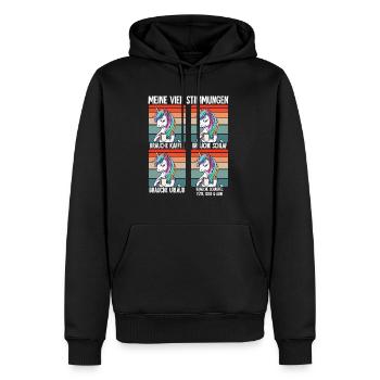 Meine 4 Stimmungen Kaffee Einhorn - Männer Premium Bio Hoodie - Schwarz - Vorne - Nico (187cm)