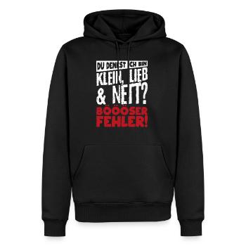Du denkst ich bin klein lieb & nett Böser Fehler! - Männer Premium Bio Hoodie - Schwarz - Vorne - Nico (187cm)
