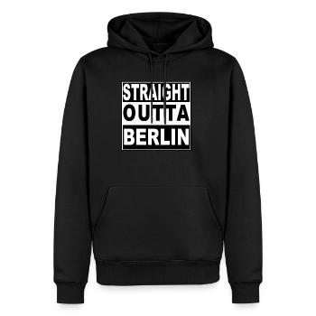 Straight outta Berlin - Je viens de Berlin - Sweat à capuche Premium bio Homme - noir - Devant - Nico (187cm)