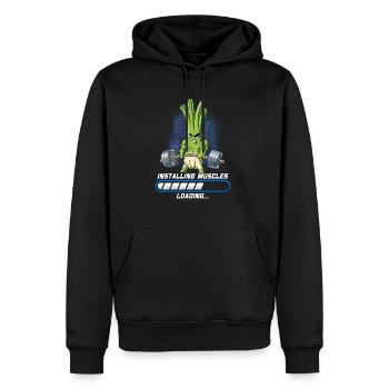 Lauch Muskeln Aufbauen Bodybuilding Fitness Gym - Männer Premium Bio Hoodie - Schwarz - Vorne - Nico (187cm)