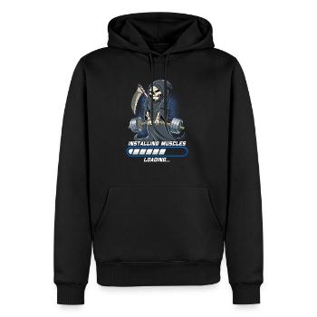 Sensenmann Muskeln Aufbauen Bodybuilding Fitness - Männer Premium Bio Hoodie - Schwarz - Vorne - Nico (187cm)