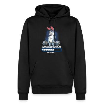 Hase Muskeln Aufbauen Bodybuilding Fitness Gym - Männer Premium Bio Hoodie - Schwarz - Vorne - Nico (187cm)