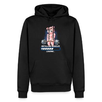 Schwein Muskeln Aufbauen Bodybuilding Fitness Gym - Männer Premium Bio Hoodie - Schwarz - Vorne - Nico (187cm)