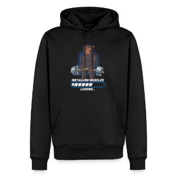 Schimpanse Muskeln Aufbauen Bodybuilding Fitness - Männer Premium Bio Hoodie - Schwarz - Vorne - Nico (187cm)