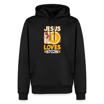 Jesus Loves Bitcoin Religous Cryptocurrency BTC - Männer Premium Bio Hoodie - Schwarz - Vorne - Nico (187cm)