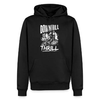 DOWNHILL IS MY THRILL - Outdoor Bikelovers Mountai - Männer Premium Bio Hoodie - Schwarz - Vorne - Nico (187cm)
