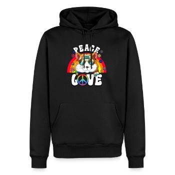 60er 70er Jahre Kostüm Peace Love Hippie - Männer Premium Bio Hoodie - Schwarz - Vorne - Nico (187cm)