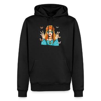 60s 70s Costume Groovy Hippie - Sweat à capuche Premium bio Homme - noir - Devant - Nico (187cm)