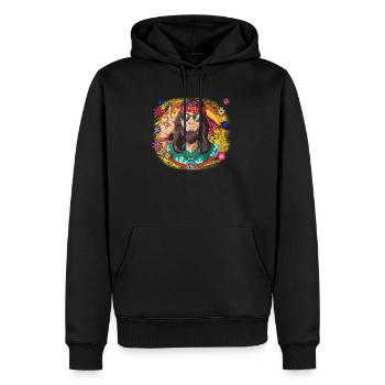 60s 70s Costume Groovy Hippie - Sweat à capuche Premium bio Homme - noir - Devant - Nico (187cm)