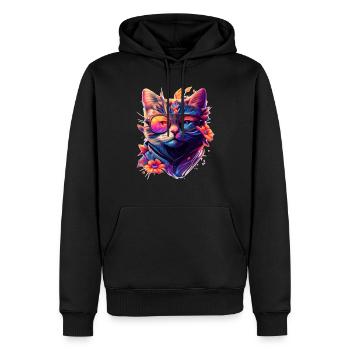 Chat arc-en-ciel coloré avec des lunettes de soleil élégantes - Sweat à capuche Premium bio Homme - noir - Devant - Nico (187cm)