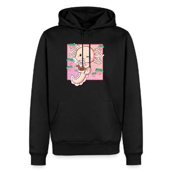Kawaii Axolotl Lait de fraise - Sweat à capuche Premium bio Homme - noir - Devant - Nico (187cm)