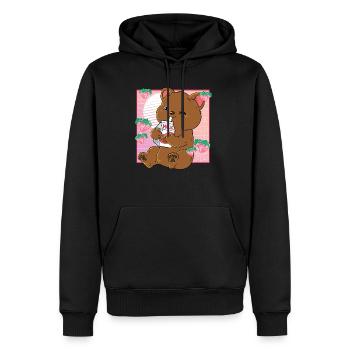 Kawaii Bear Lait de fraise - Sweat à capuche Premium bio Homme - noir - Devant - Nico (187cm)
