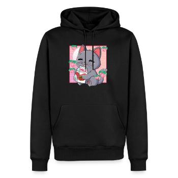 Kawaii Cat Lait de fraise - Sweat à capuche Premium bio Homme - noir - Devant - Nico (187cm)