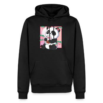 Kawaii Panda Erdbeermilch - Männer Premium Bio Hoodie - Schwarz - Vorne - Nico (187cm)