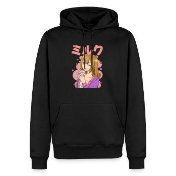 Kawaii Anime Mädchen Erdbeermilch - Männer Premium Bio Hoodie - Schwarz - Vorne - Nico (187cm)