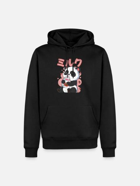 Kawaii Panda Erdbeermilch - Männer Premium Bio Hoodie - Schwarz