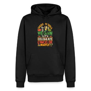 Tacos Tequila et tous végétaliens Célébrons Cinco - Sweat à capuche Premium bio Homme - noir - Devant - Nico (187cm)