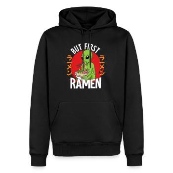 But First Ramen - Männer Premium Bio Hoodie - Schwarz - Vorne - Nico (187cm)