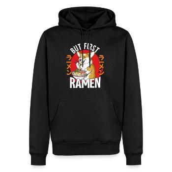 Mais d’abord Ramen - Sweat à capuche Premium bio Homme - noir - Devant - Nico (187cm)