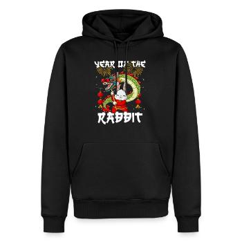 Année du Lapin Nouvel An lunaire chinois - Sweat à capuche Premium bio Homme - noir - Devant - Nico (187cm)