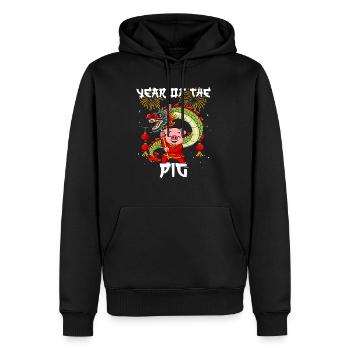 Année du Cochon Nouvel An lunaire chinois - Sweat à capuche Premium bio Homme - noir - Devant - Nico (187cm)