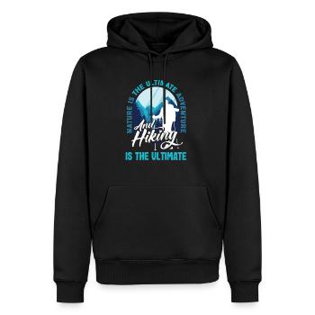 Nature is the ultimate adventure and hiking - Männer Premium Bio Hoodie - Schwarz - Vorne - Nico (187cm)