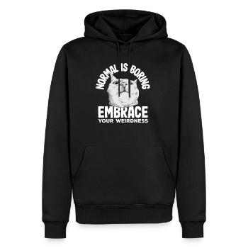 Normal is boring Embrace your weirdness - Men’s Premium Organic Hoodie - black - Front - Nico (187cm)