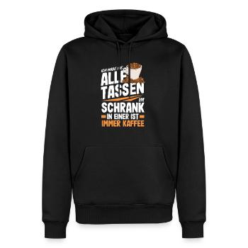 Ich habe nicht alle Tassen in Schrank aber immer - Männer Premium Bio Hoodie - Schwarz - Vorne - Nico (187cm)