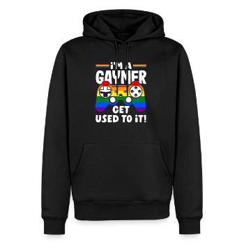Je suis gaymer, habituez-vous ! LGBTQ+ - Sweat à capuche Premium bio Homme - noir - Devant - Nico (187cm)