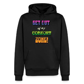 Raus aus meiner Komfortzone! - Männer Premium Bio Hoodie - Schwarz - Vorne - Nico (187cm)