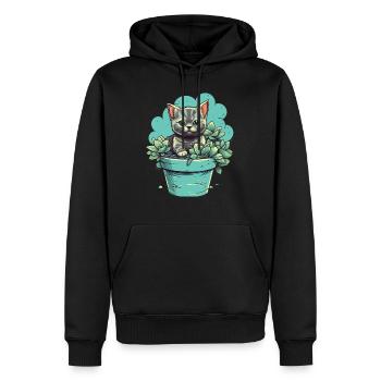 Chaton mignon dans un pot de fleurs avec des plantes succulentes - Sweat à capuche Premium bio Homme - noir - Devant - Nico (187cm)