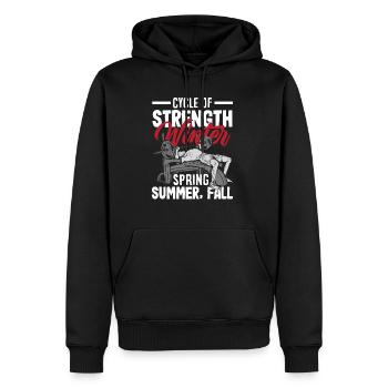 Cycle of Strength Winter, Spring, Summer, Fall - Männer Premium Bio Hoodie - Schwarz - Vorne - Nico (187cm)