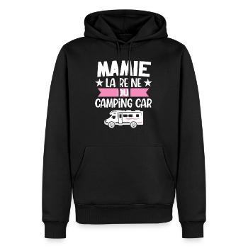 Mamie reine du camping car cadeau noel anniversair - Sweat à capuche Premium bio Homme - noir - Devant - Nico (187cm)