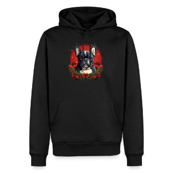 Bouledogue français de Noël - Sweat à capuche Premium bio Homme - noir - Devant - Nico (187cm)