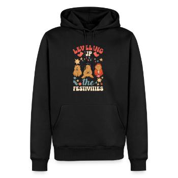 Mode inspirée du jeu Jeux sur le thème des Fêtes - Sweat à capuche Premium bio Homme - noir - Devant - Nico (187cm)