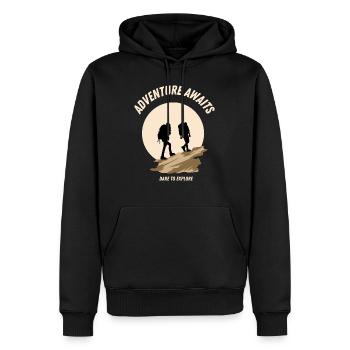 Adventure awaits. Dare to explore. - Men’s Premium Organic Hoodie - black - Front - Nico (187cm)
